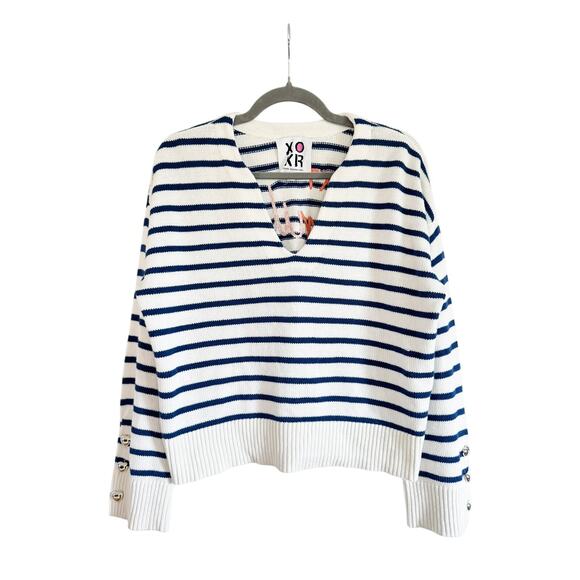 KERRI ROSENTHAL NEXT SMILE’S ON YOU SAILOR STRIPE SWEATER - Picture 1 of 4